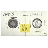 x2- Dimes, 90% silver -x2 dimes -Sold by the