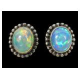 Sterling silver bezel set oval cabochon opal post