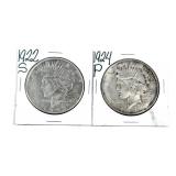 x2- Peace dollars, mixed dates -x2 dollars -Sold