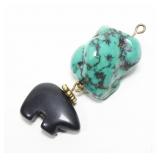 Turquoise nugget pendant with carved bear drop