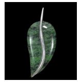 Sterling silver moss agate leaf pendant,