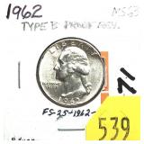 1962 Washington quarter, Unc.
