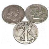 x3- Half dollars, 90% silver -3 half dollars