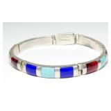 Mexican sterling silver 7' bracelet with inlaid