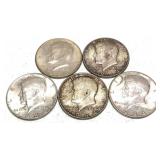 x5- Half dollars, 90% silver -5 half dollars