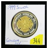 .999 Fine silver Geneva NY 'Hydrant Hose Co. No. 1