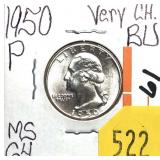 1950 Washington quarter, BU