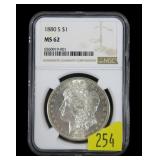 1880-S Morgan dollar NGC slab certified MS-62