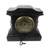 Ansonia Black Marble Mantle Clock w/ key &