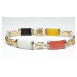 Sterling silvr gold wash 7' multi-colored jade