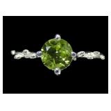 Sterling silver round cur peridot solitaire ring