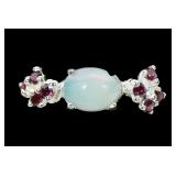 Sterling silver prong set opal ring with garnet