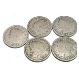 x5- Liberty nickels, mixed dates -x5 nickels -Sold