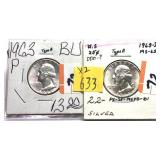 x2- Washington quarters: 1963, 1963-D, Unc. -x2