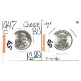 x2- Washington quarters: 1947-S, 1948-S, Unc. -x2