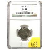 1937-S Buffalo nickel NGC slab certified MS-65