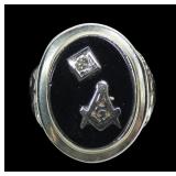 10K White gold Masonic ring with diamond accent,