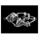 Sterling silver leaves and berries ring, size 8