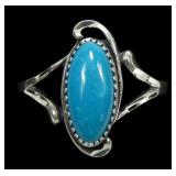 Sterling silver dentil set turquoise ring in split