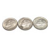 x3- Dimes, 90% silver, mixed dates -x3 dimes  -