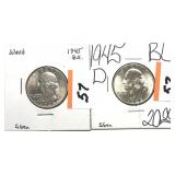 x2- Washington quarters: 1945, 1945-D, Unc. -x2