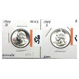x2- Washington quarters: 1944-D, 1944-S, Unc. -x2