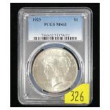 1923 Peace dollar PCGS slab certified MS-62