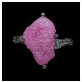 Sterling silver rhodium plated boulder ruby ring