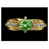 Sterling silver gold wash round cut green stone