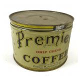Premier Coffee Advertising Tin w/lid, 3 1/2'