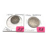 x2- German silver coins -x2 coins -Sold by the