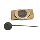 Belt buckle and silver stick pin