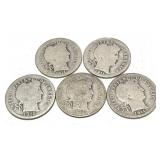 x5- Barber dimes, mixed dates- x5 dimes Sold by