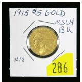 1915 $5 Gold Indian Half Eagle, BU