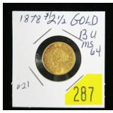 1878 $2.50 Gold Liberty Quarter Eagle, BU