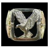 Sterling silver and 12K gold black onyx eagle