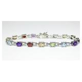 Sterling silver 7' oval cut amethyst, blue topaz,