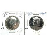 x2- Proof Kennedy half dollars: 1968-S, 1969-S -x2