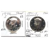 x2- Proof Kennedy half dollars: 1970-S, 1971-S -x2