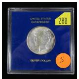 1923-S Peace dollar in U.S. Government holder, BU