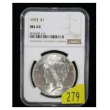 1923 Peace dollar NGC slab certified MS-63