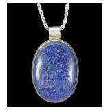 Sterling silver bezel set lapis pendant with 30.5'