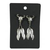 Sterling silver steer and feathers post earrings,