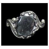 Sterling silver faceted hematite ring in bypass