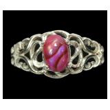 Sterling silver prong set pink paua ring in
