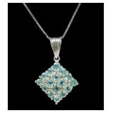 Sterling silver round cut pave blue crystal