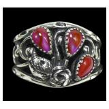 Sterling silver pear shape 3-stone pink paua band