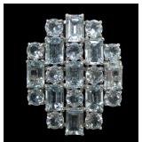 Sterling silver round and emerald cut aquamarine