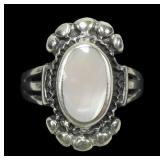 Sterling silver bezel set mother of pearl split