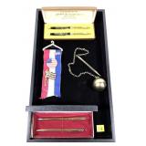 Lot, pens and pencil sets, flag pins